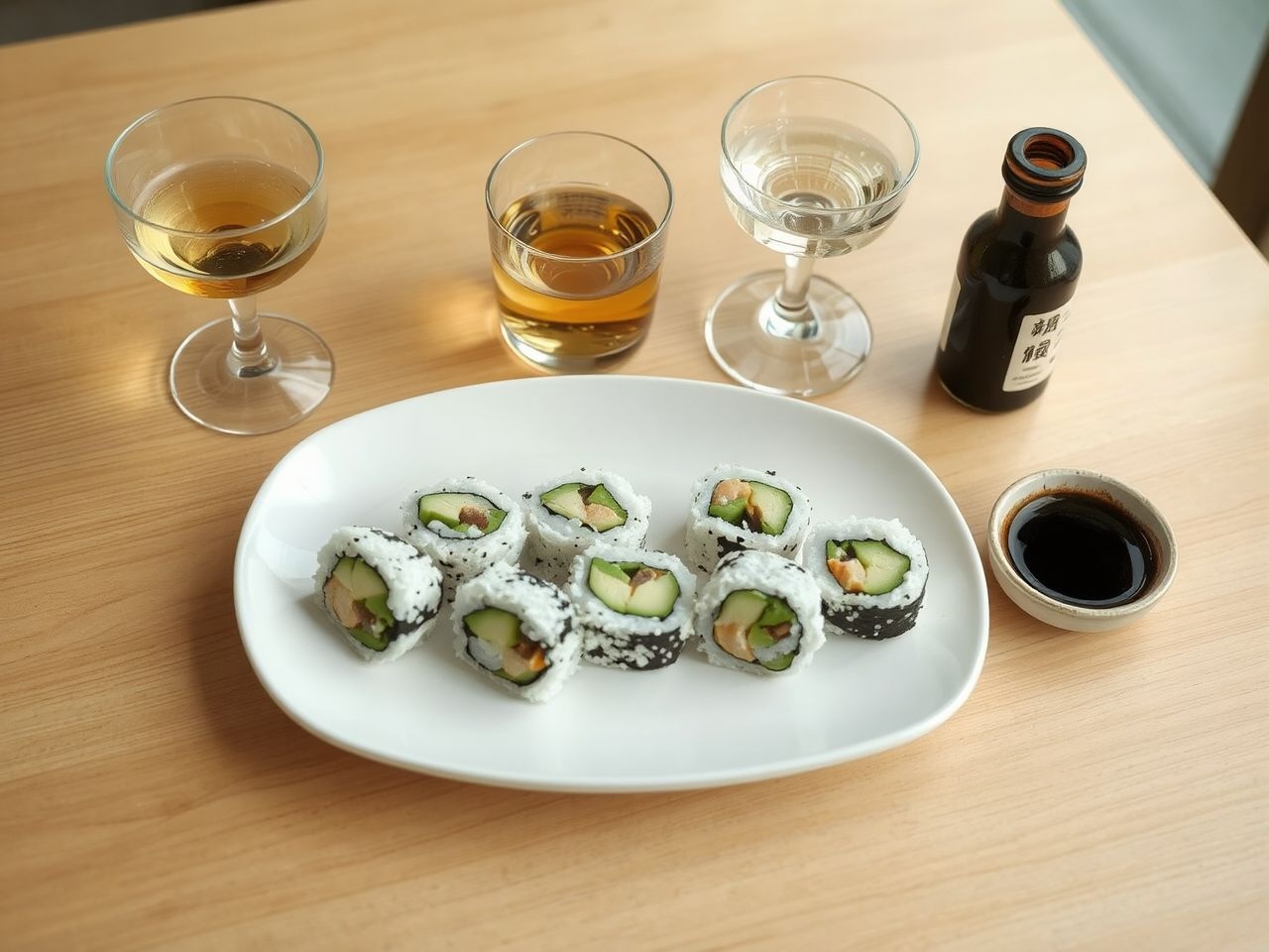Zöld tea kiemeli az avokádós sushi friss ízét.