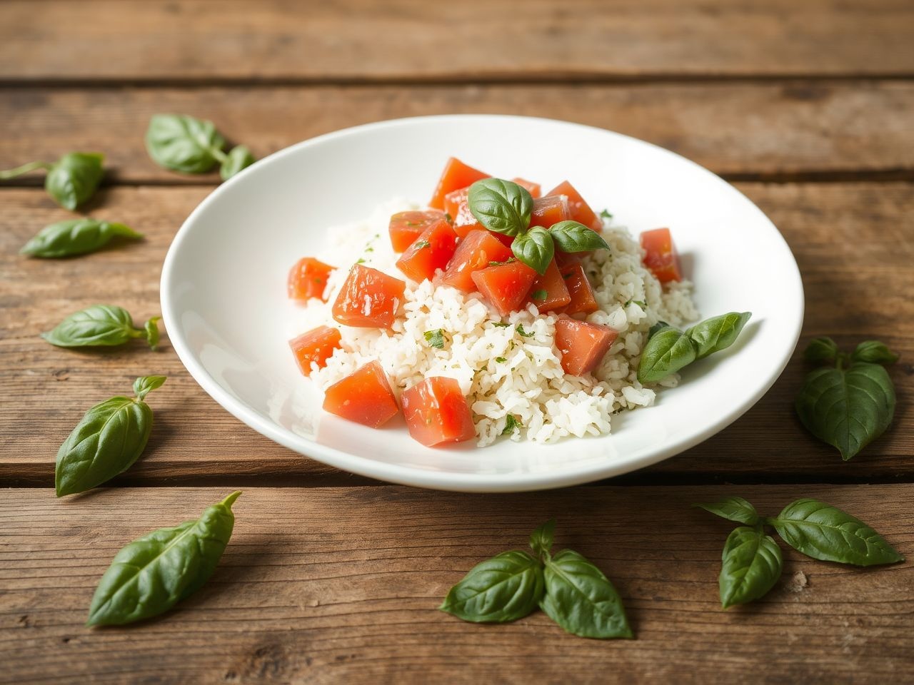 A bazsalikomos rizs és paradicsom ízben tökéletes mediterrán párosítás.