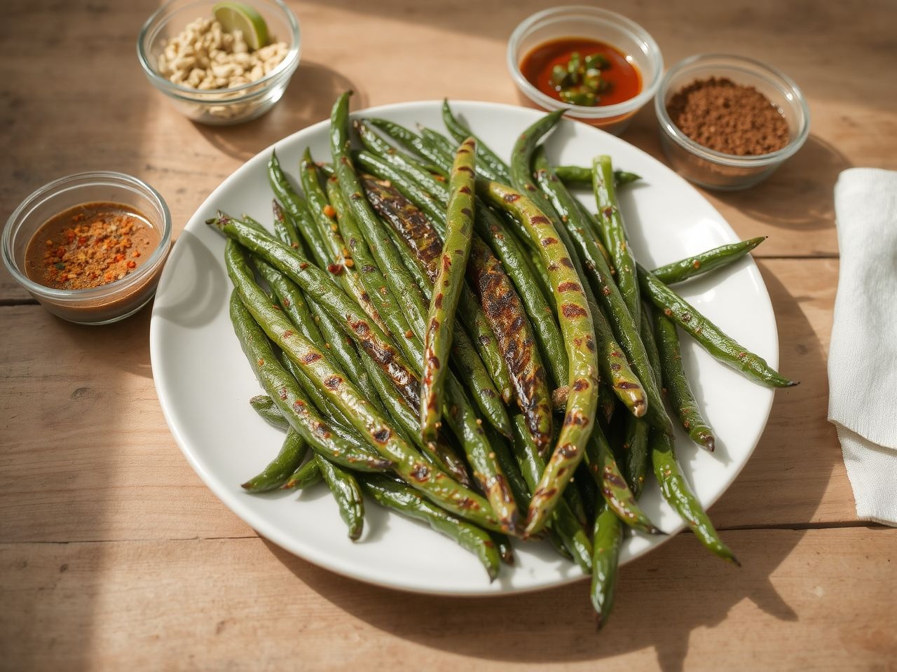 A grillezett zöldbab fűszerezhető citrommal, fokhagymával vagy chilipehellyel.