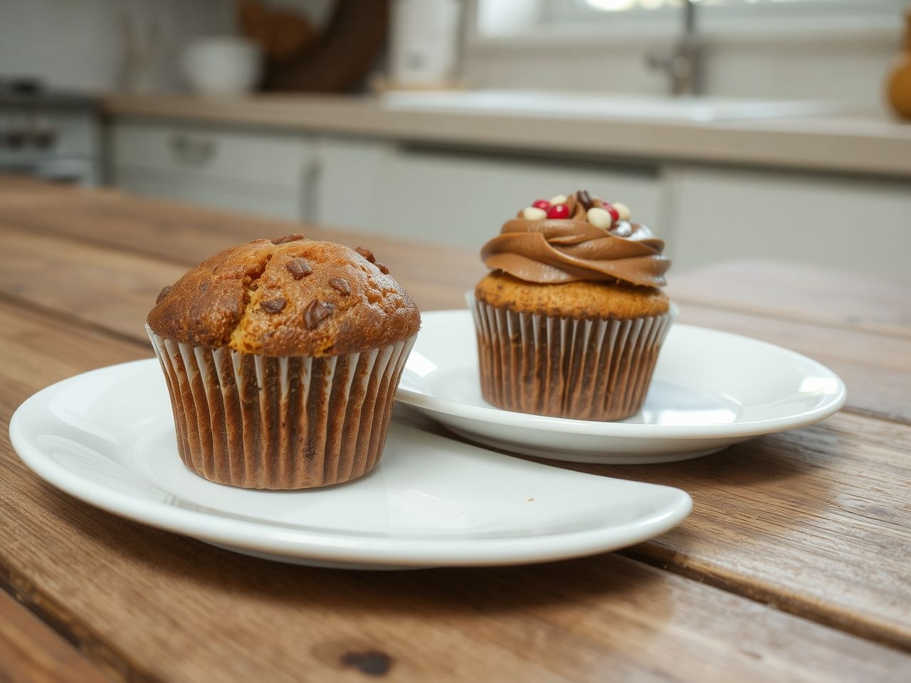 A muffin sűrűbb, a cupcake könnyű, cukormázzal díszített.