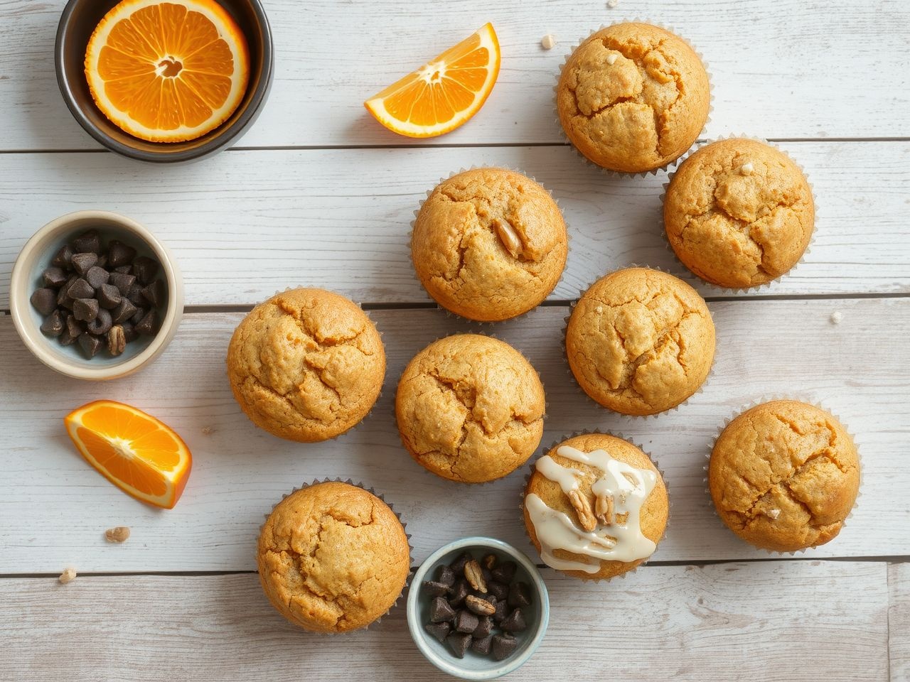 A narancsos muffinba tökéletesen illik a csokoládé és pisztácia.