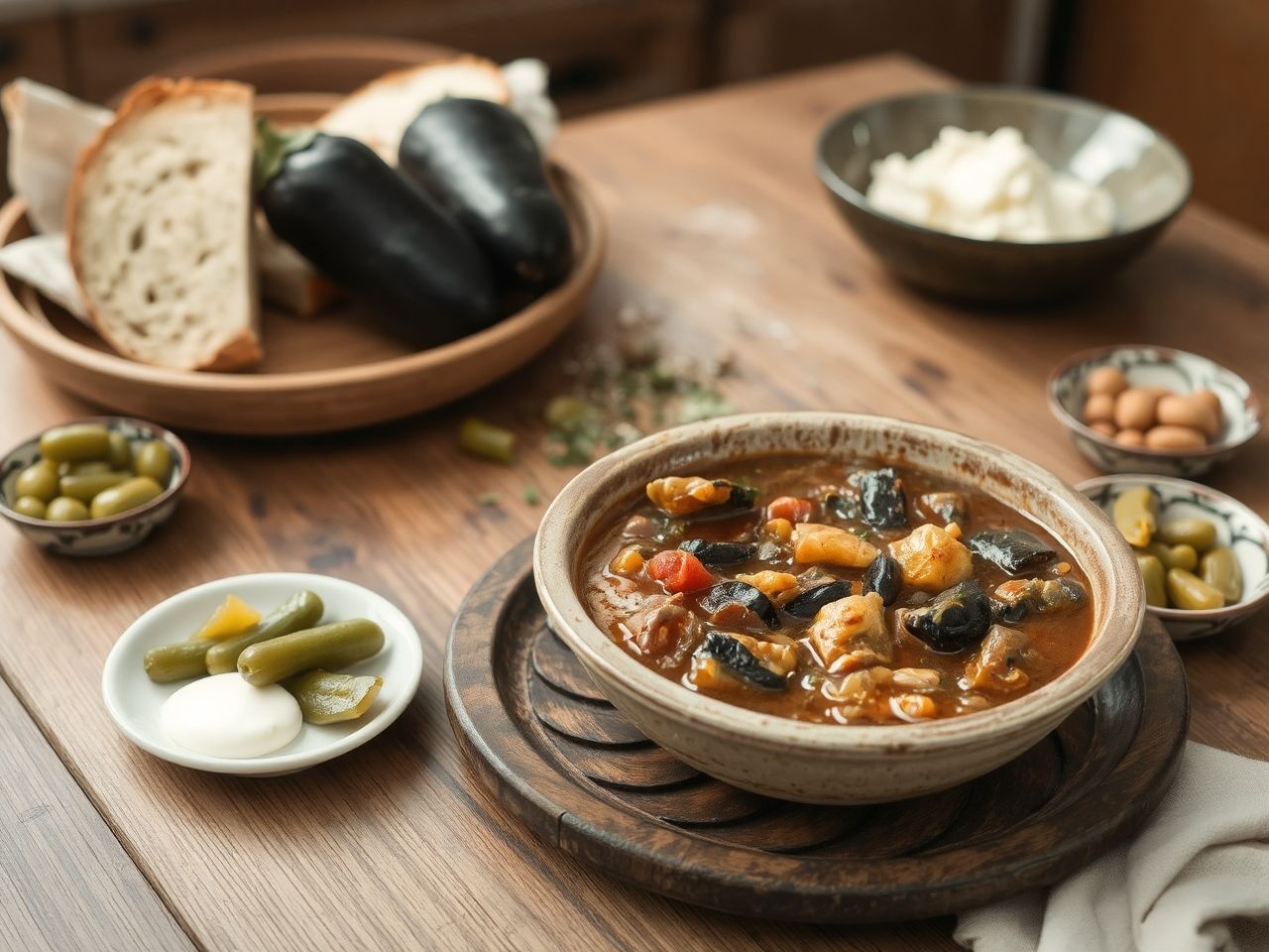 A padlizsánpörkölt friss kenyérrel vagy főtt rizzsel a legjobb.