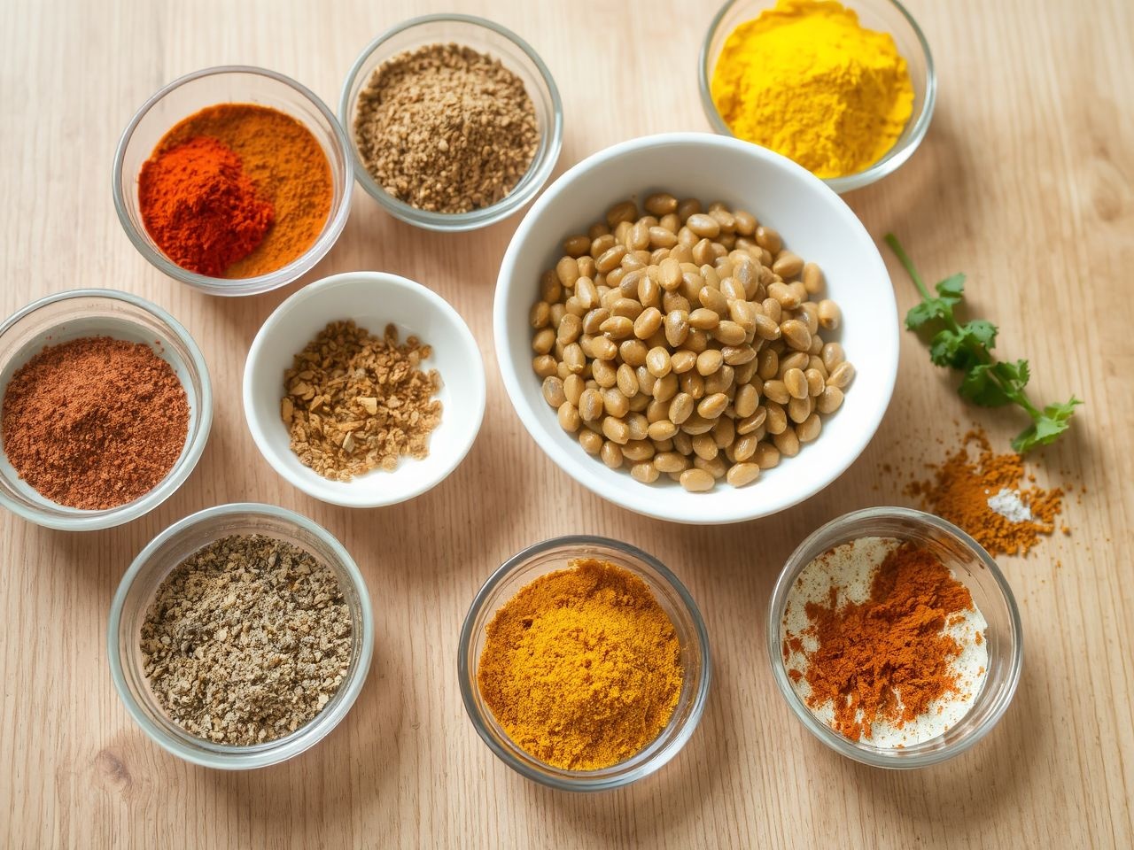 Indiai fűszerek, mint a kurkuma és garam masala, kiemelik lencse ízét.