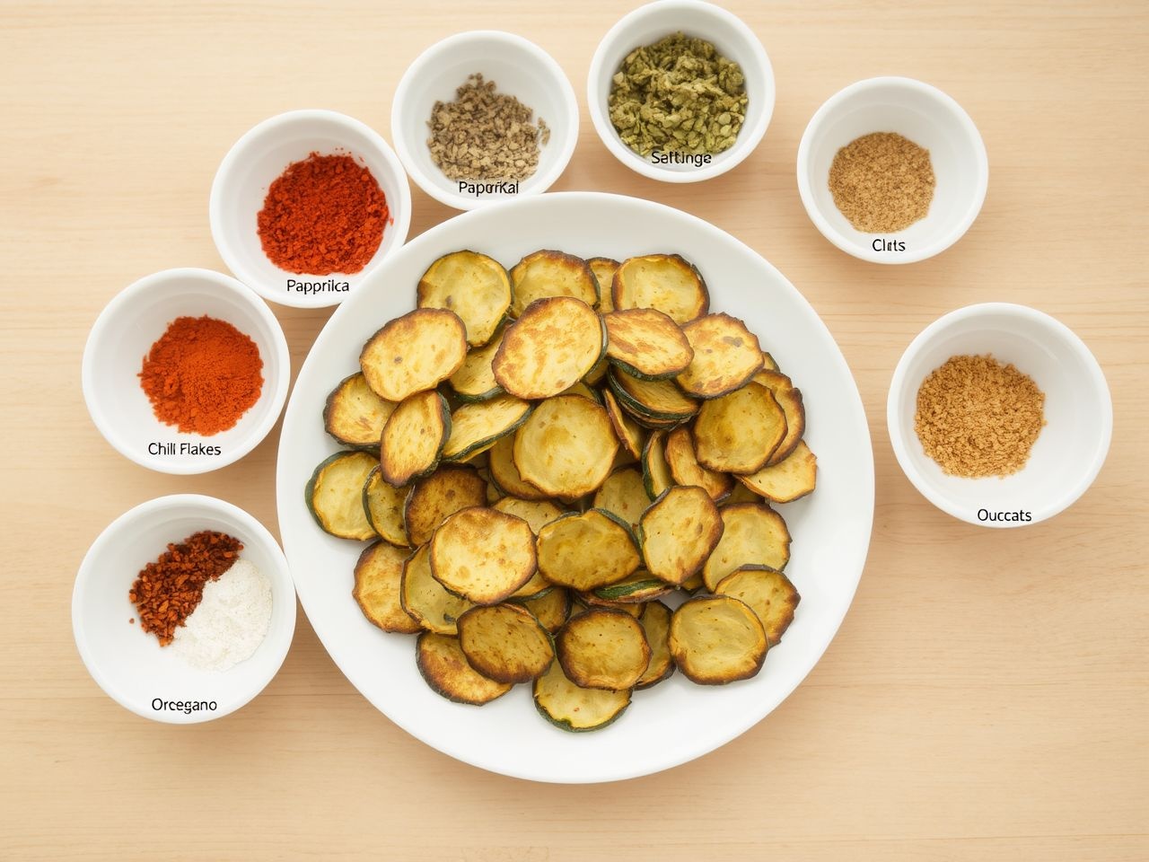 A cukkini chips fűszerezése variálható, akár currys vagy rozmaringos.