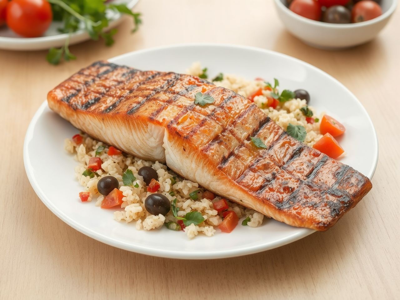 A mediterrán lazac rizzsel gazdag Omega-3 zsírsavforrás.
