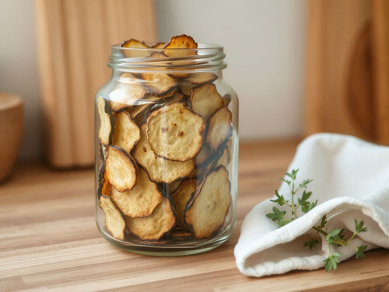 Légmentes tárolás megőrzi a cukkini chips ropogósságát hosszú ideig.