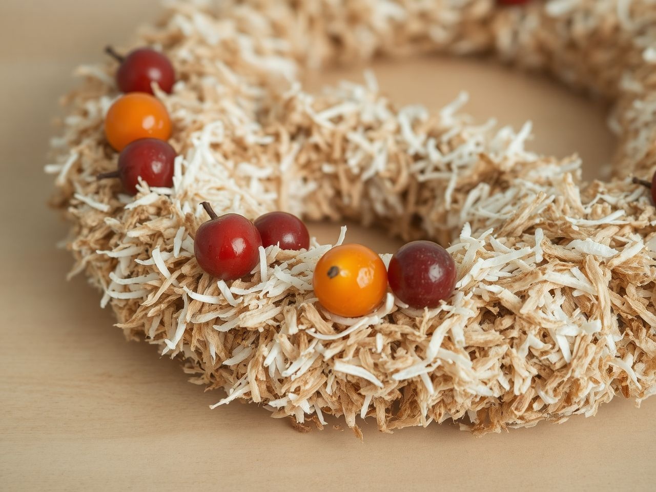 A kókuszos koszorú tökéletes, kézzel készített ünnepi ajándék.