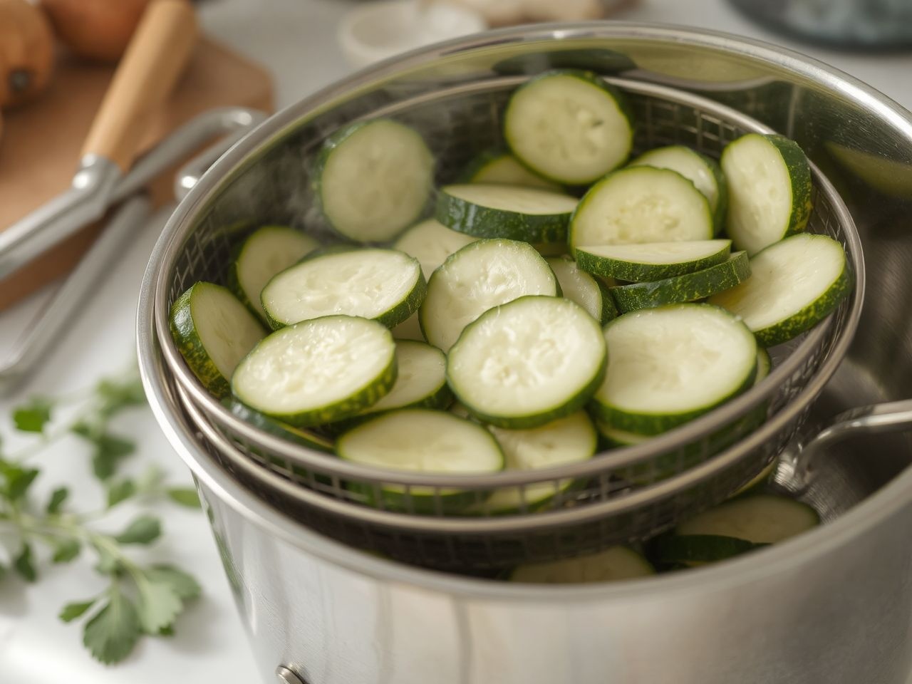 A párolás megőrzi a cukkini vitaminját és ropogósságát.