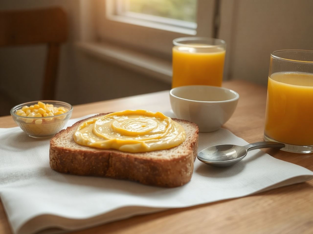 A reggeli energialöket, kukoricakrémmel ízletes és tápláló kezdés.