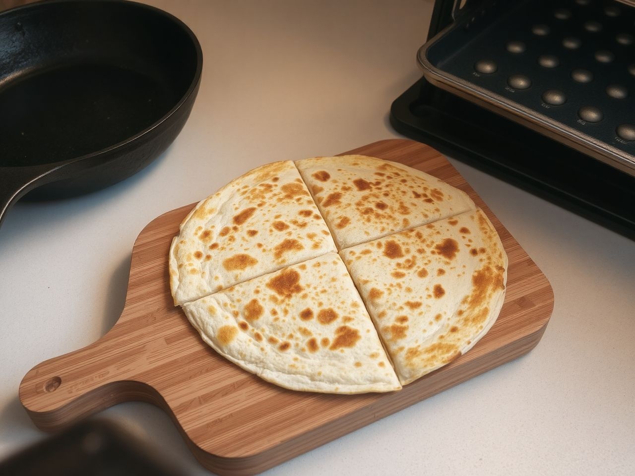 A serpenyős quesadilla kívül ropogós, belül olvadt sajtos.