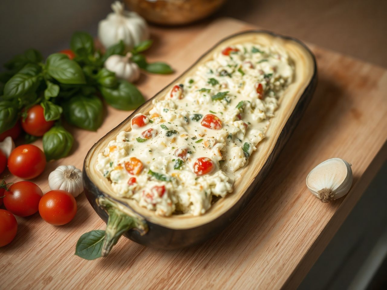 A töltelék ízeit friss fűszerekkel és sajttal kombináljuk.