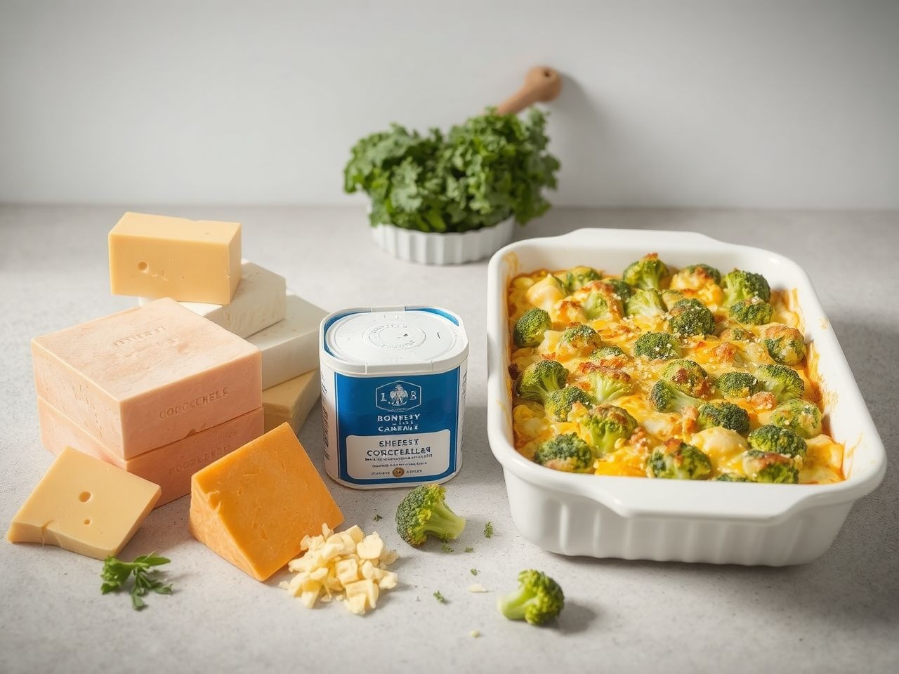 A cheddar és a mozzarella tökéletesen olvad a rakott brokkoliban.