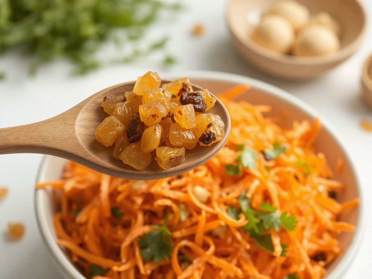 A mazsola természetes édesítés és vitaminforrás a salátában.