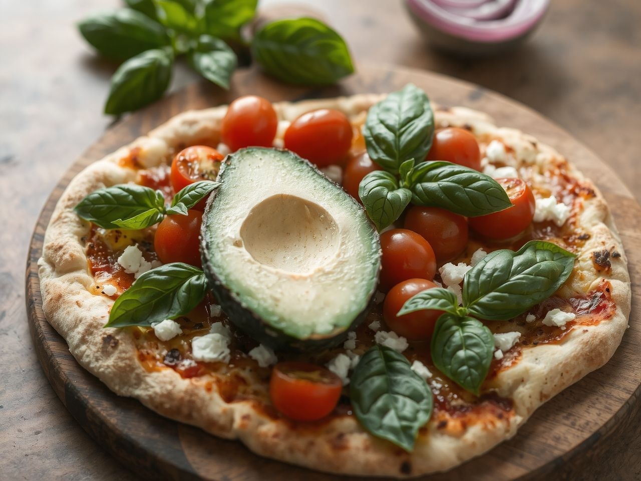 Friss paradicsom és feta sajt remekül kiegészíti az avokádót.
