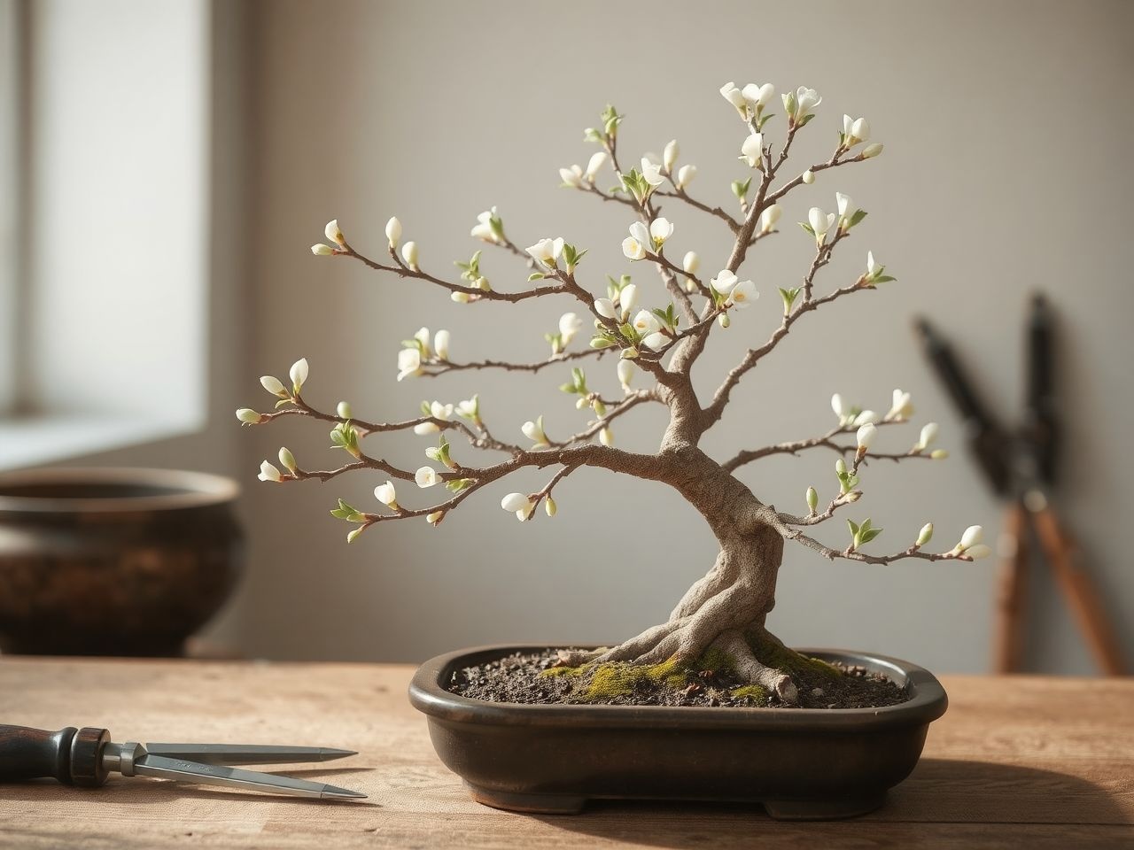 A bonsai metszése segíti a Sivatagi rózsa formálását.