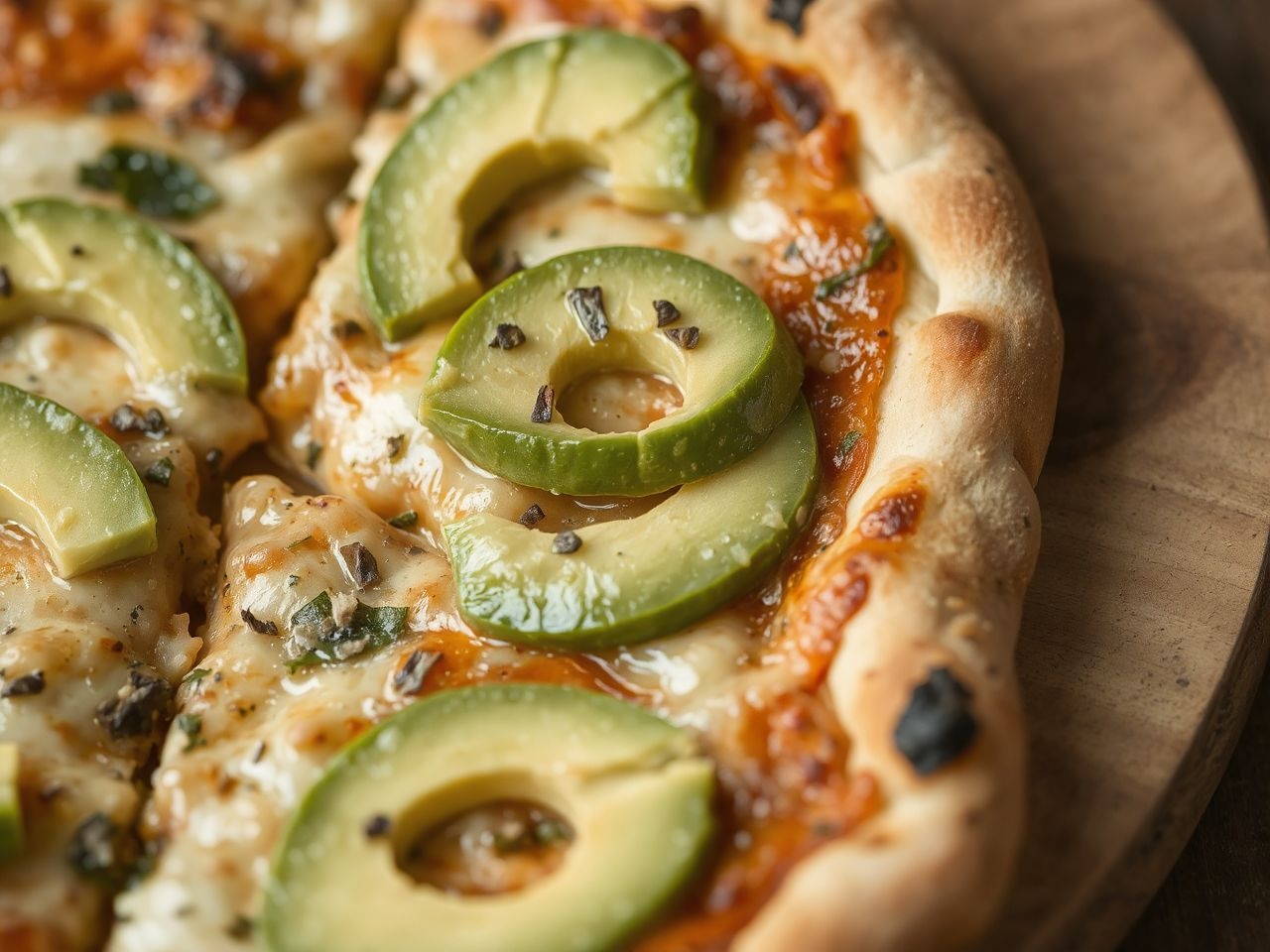Az avokádó krémes textúrája tökéletesen ellensúlyozza a pizzát.
