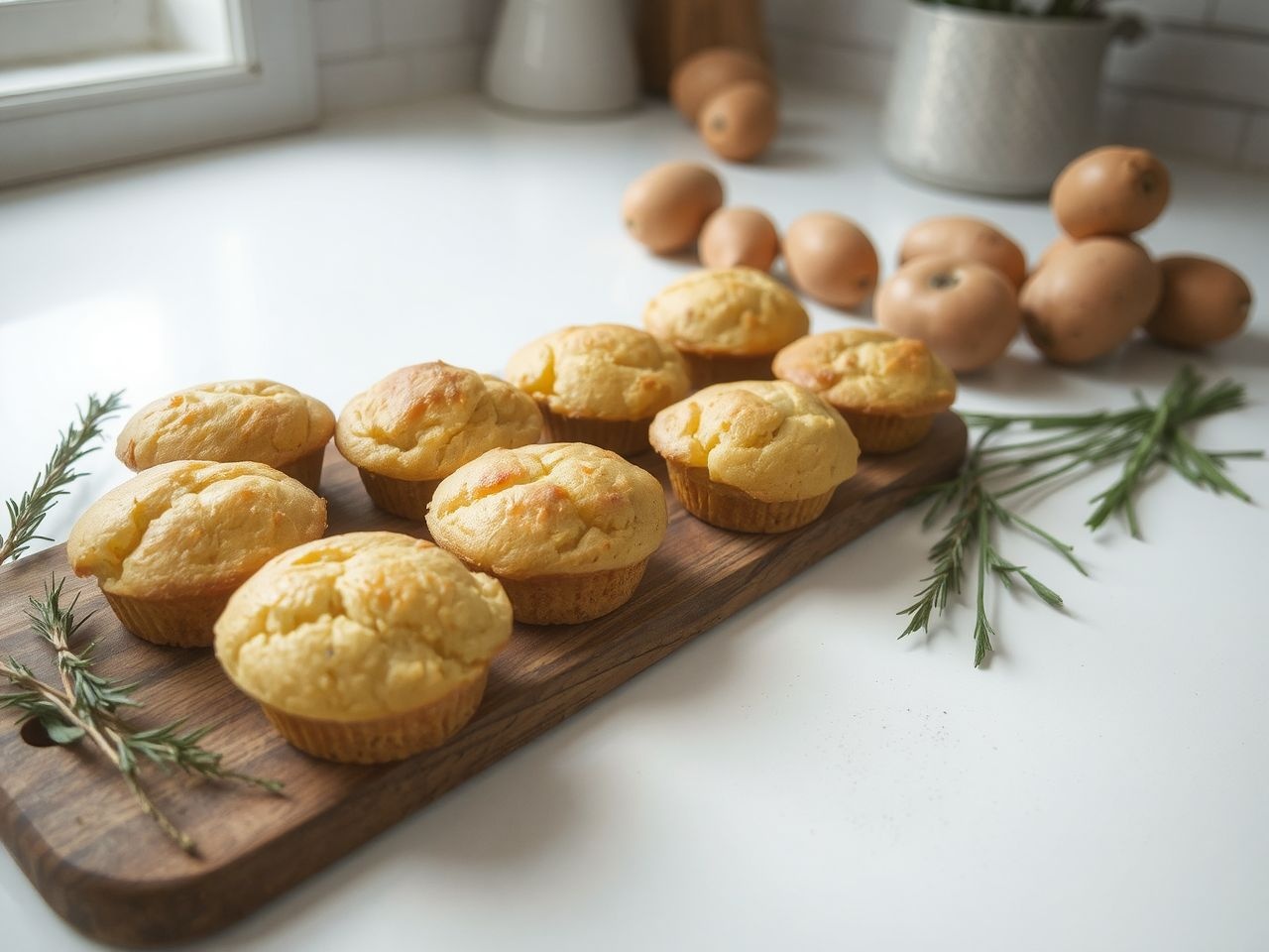 A burgonyás muffin tésztája puhán lágy, ízletes sörkorcsolya.