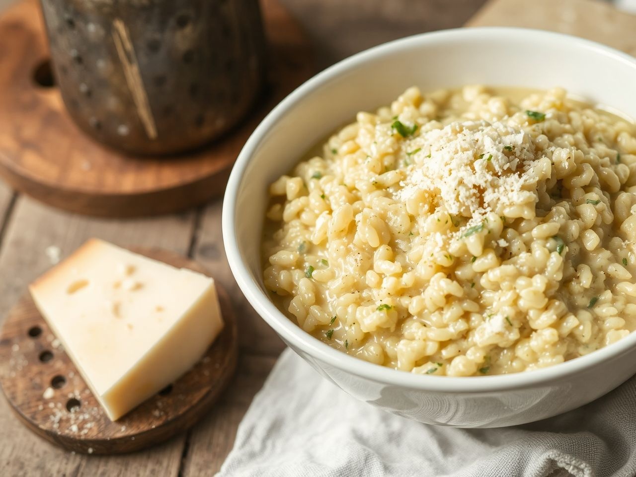 A parmezán gazdag umami íze elengedhetetlen a rizottóhoz.