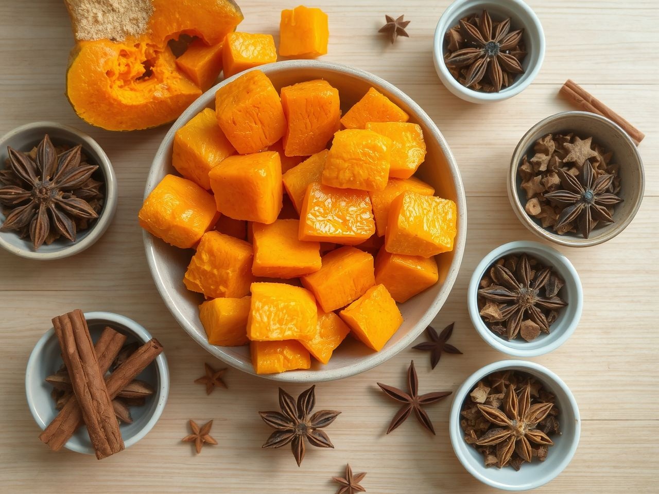 A fahéj és a szerecsendió fokozza a sütőtök édességét.