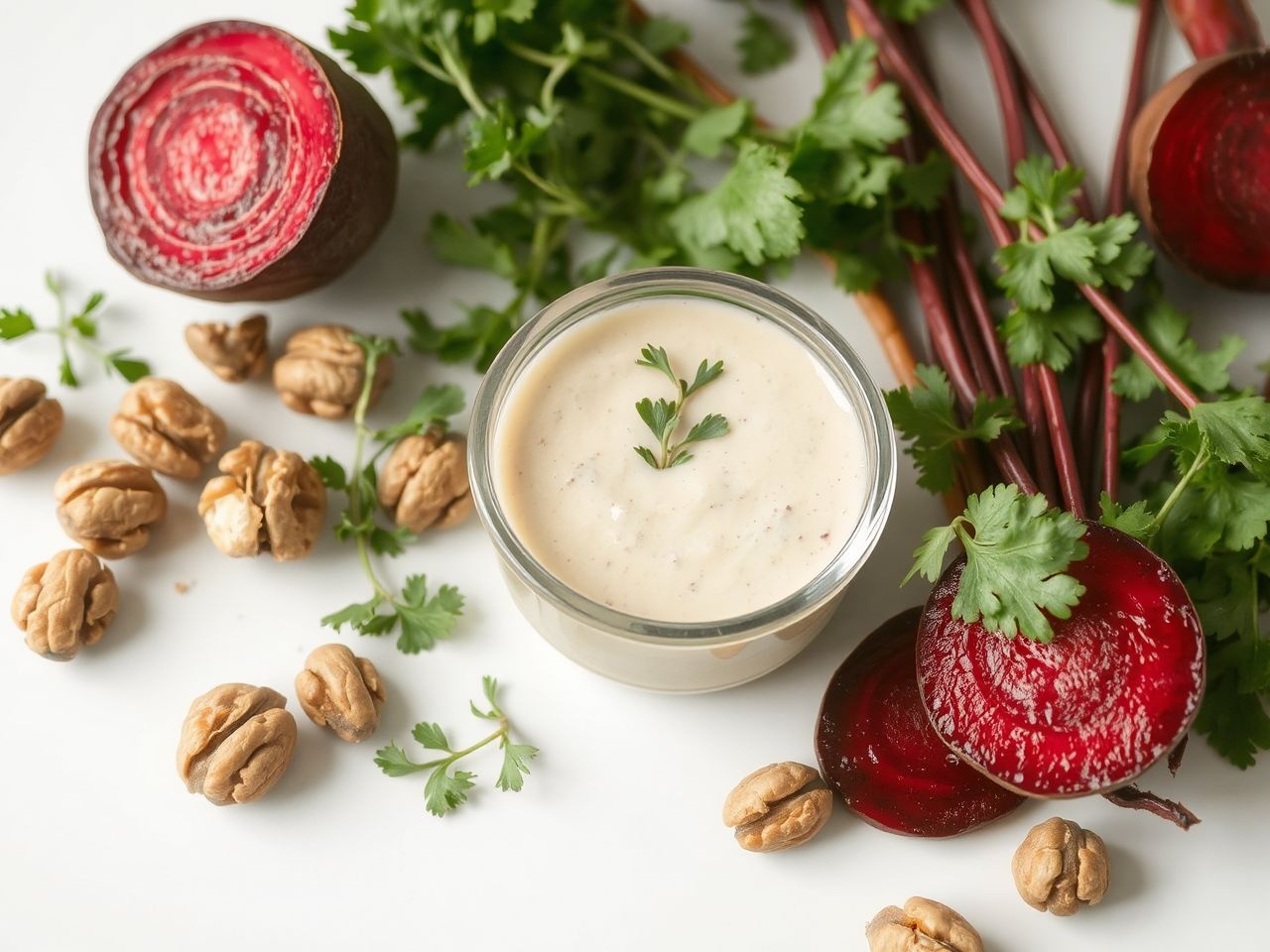 Az öntet kiemeli a sült cékla és kecskesajt ízeit.