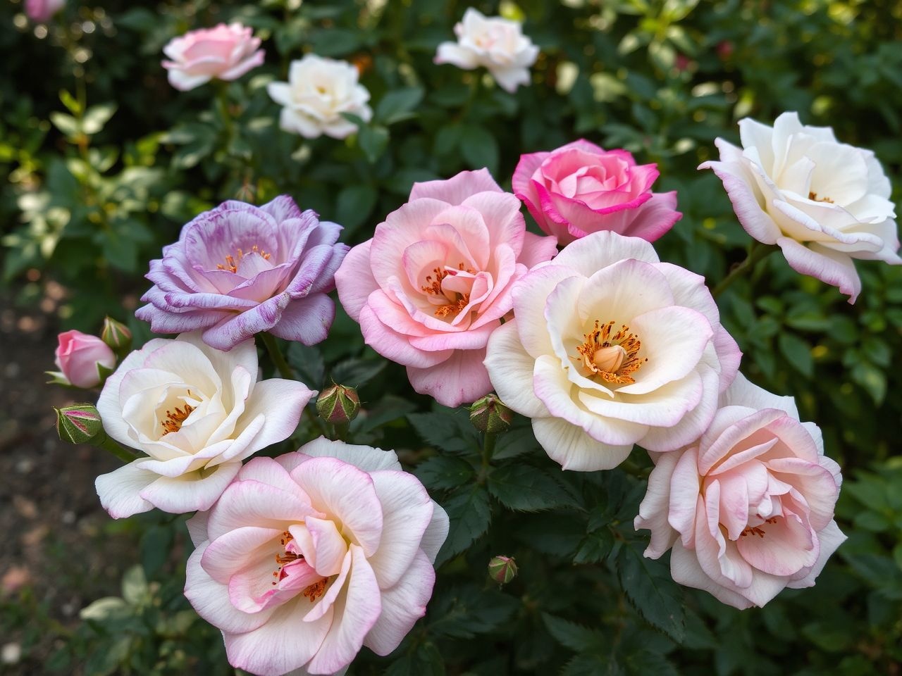 A parkrózsák különleges színekben és illatokban pompáznak.