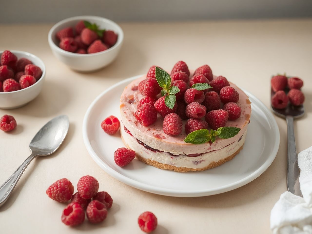A málna frissessége feldobja a charlotte torta megjelenését.