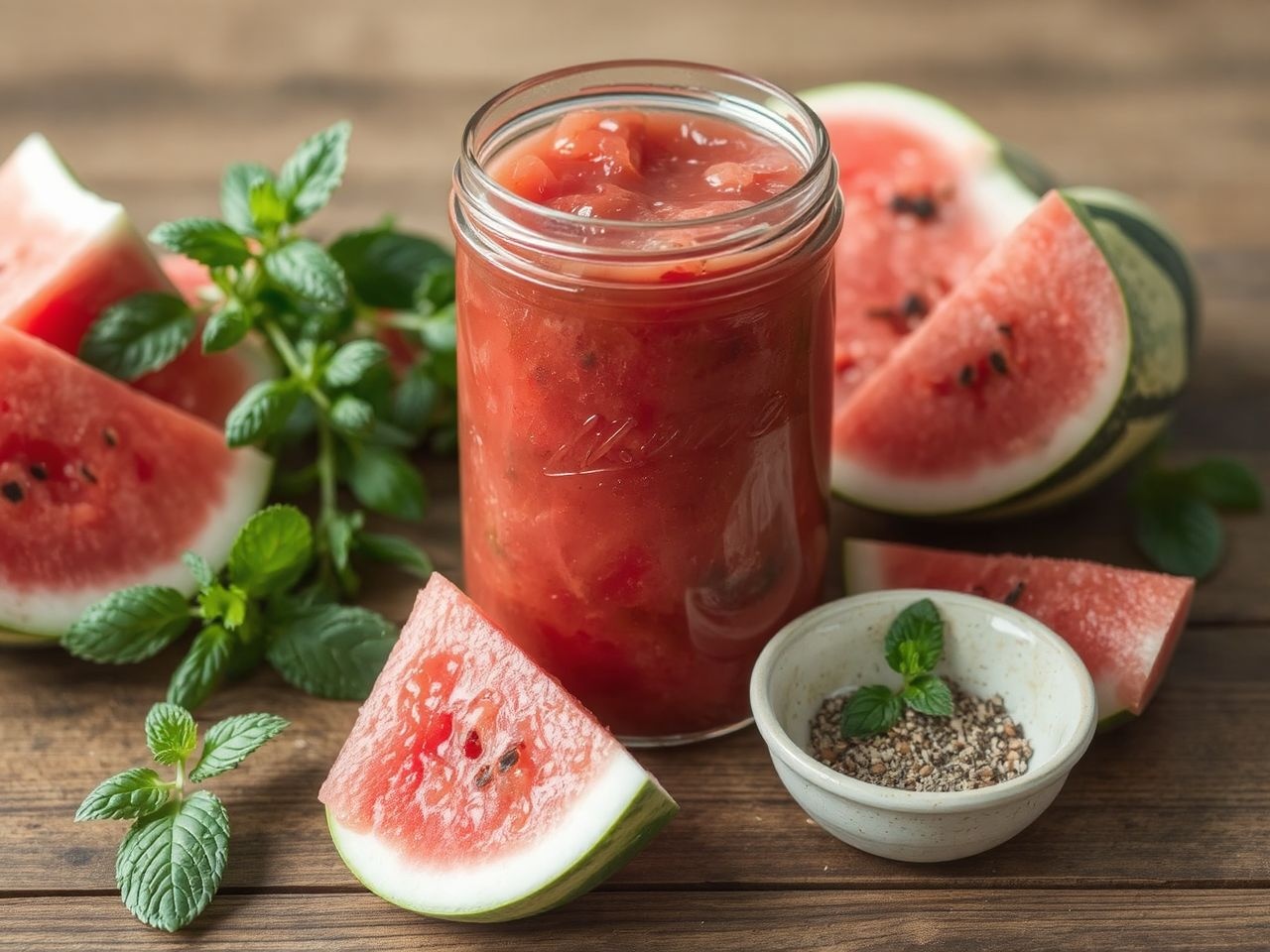 A dinnyelekvár friss mentával és lime-mal különleges ízvilágot kap.