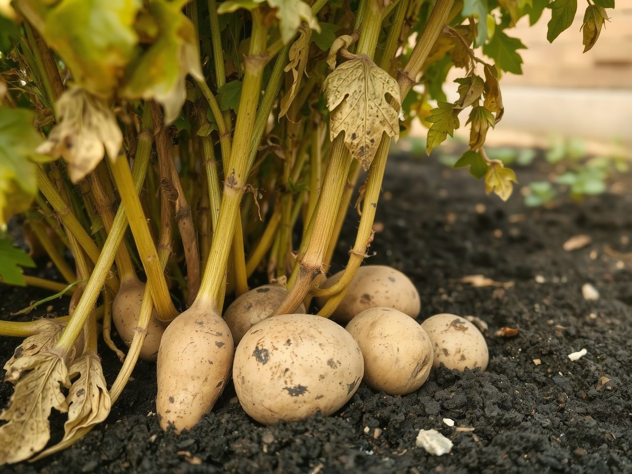 A burgonya leveleinek elsárgulása az érettség legfőbb jele.