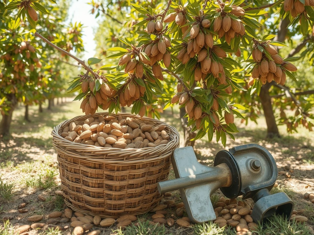 A mandula szüretében a kézi és gépi módszerek is népszerűek.