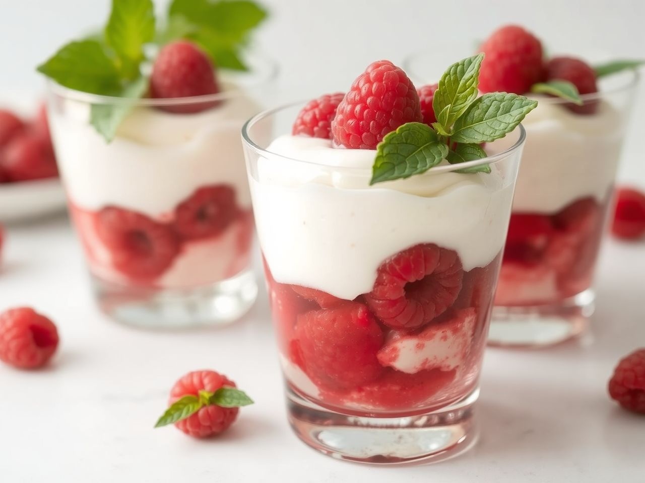 Színes rétegek és friss gyümölcsök teszik lenyűgözővé a pohárkrémet.