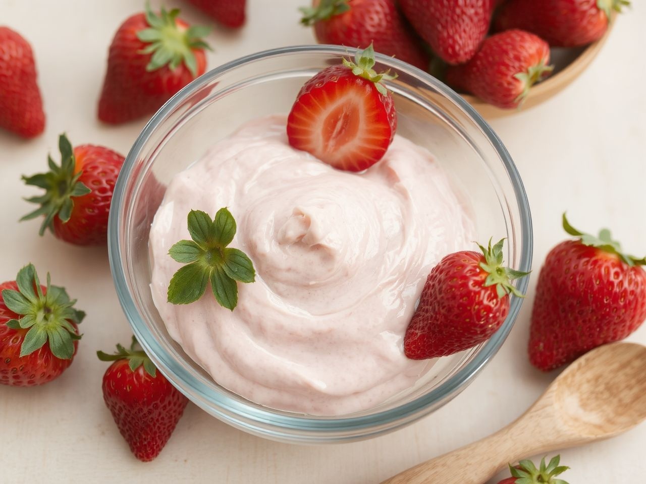 Az eperkrém lágy, habos textúrája fokozza a pite ízét.