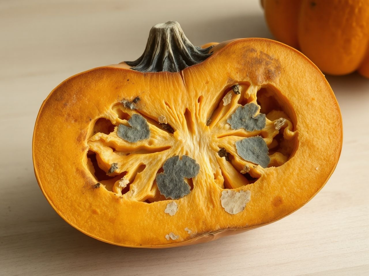 A sütőtök megromlását puha foltok és penész jelezik.