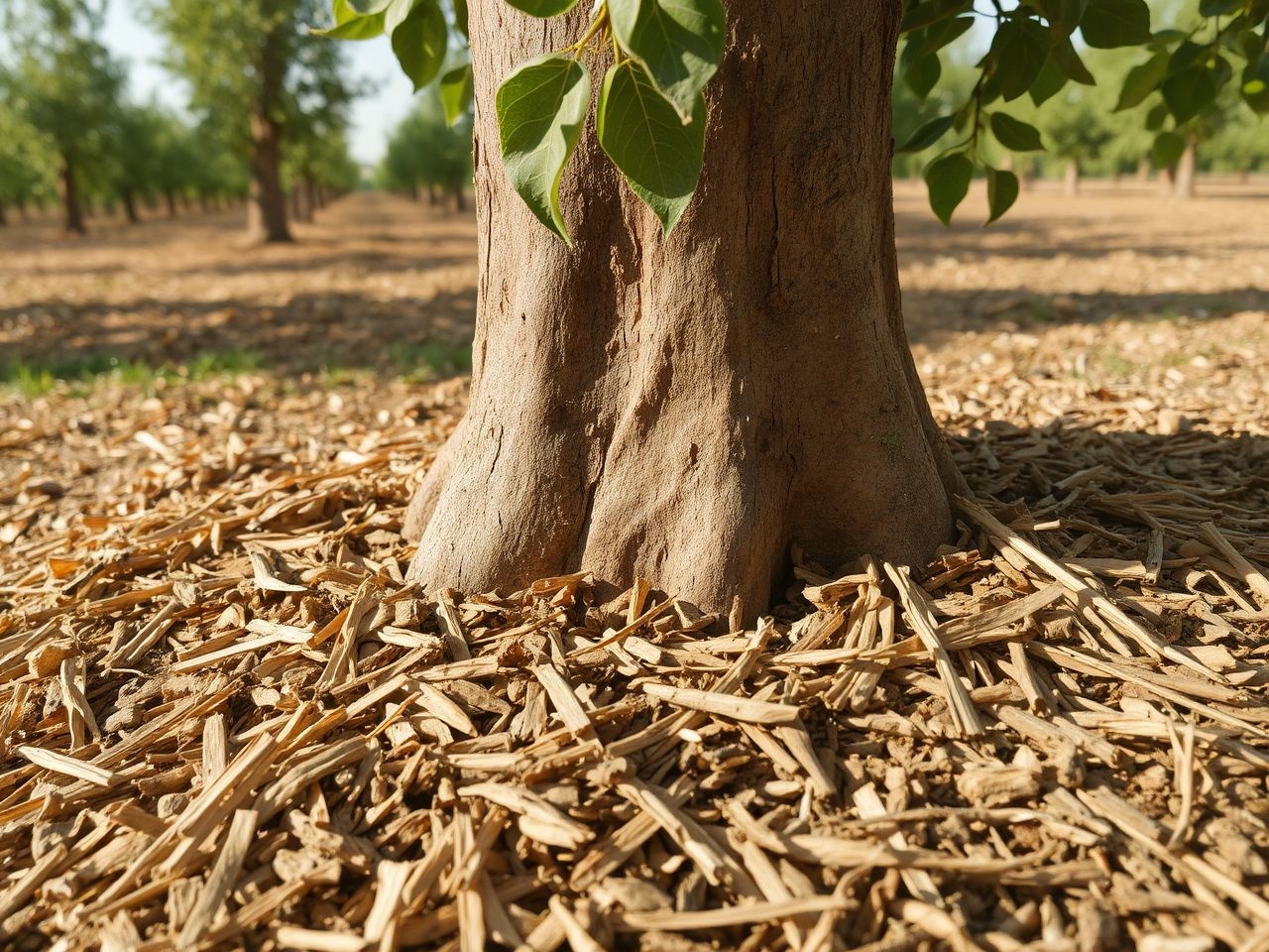 A kajszifa mulcsozása segít a talaj nedvességtartalmának megőrzésében.