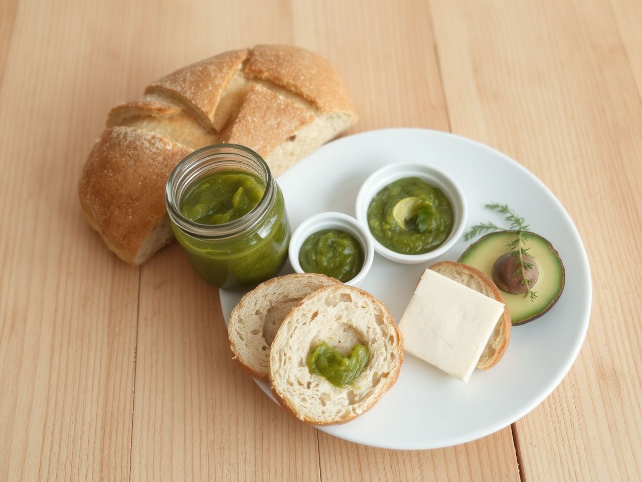 Az avokádólekvár tökéletes pirítóssal és friss gyümölcsökkel.