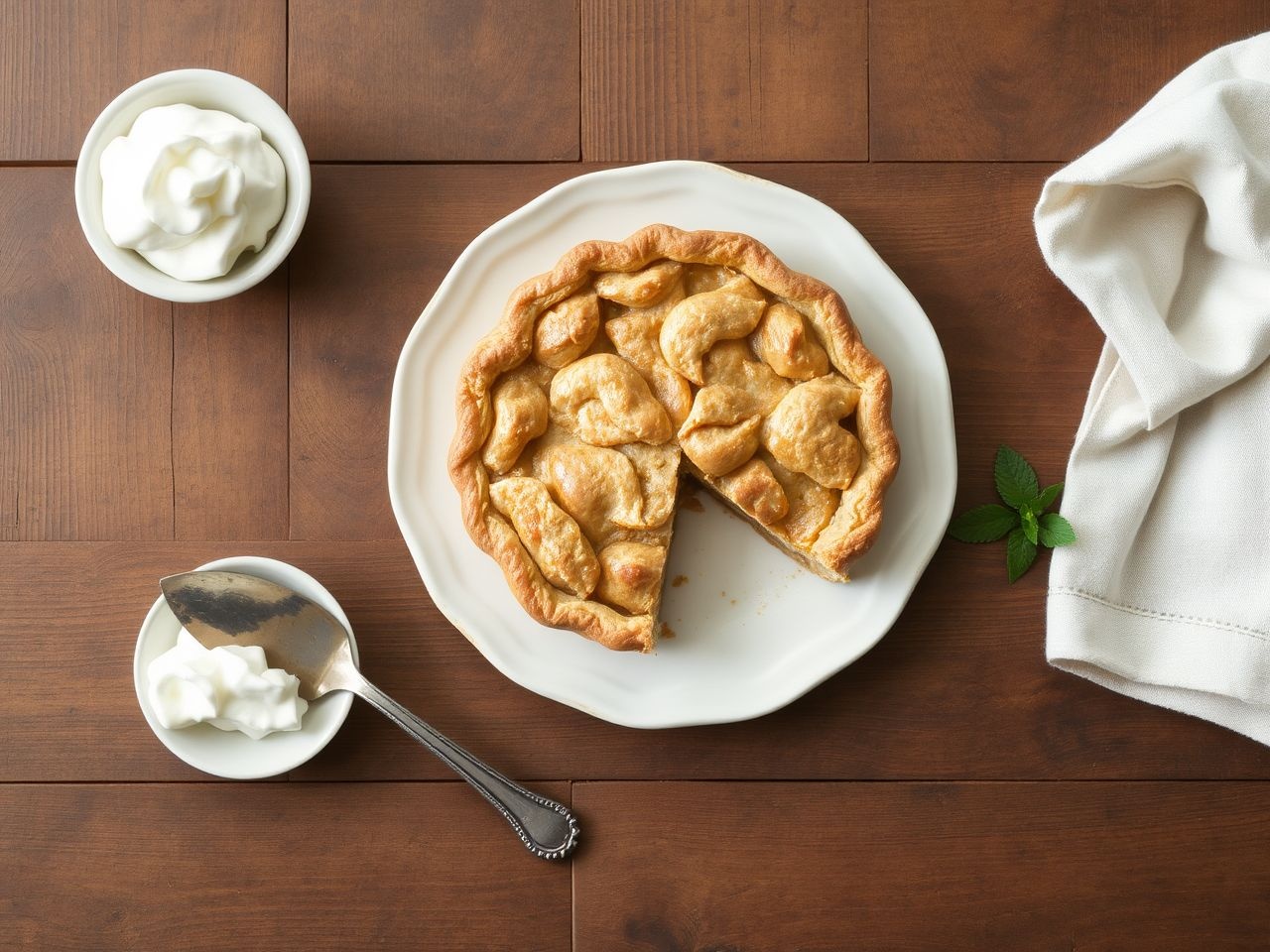 Friss mentalevél és vaníliafagyi teszi tökéletessé az almás pitét.