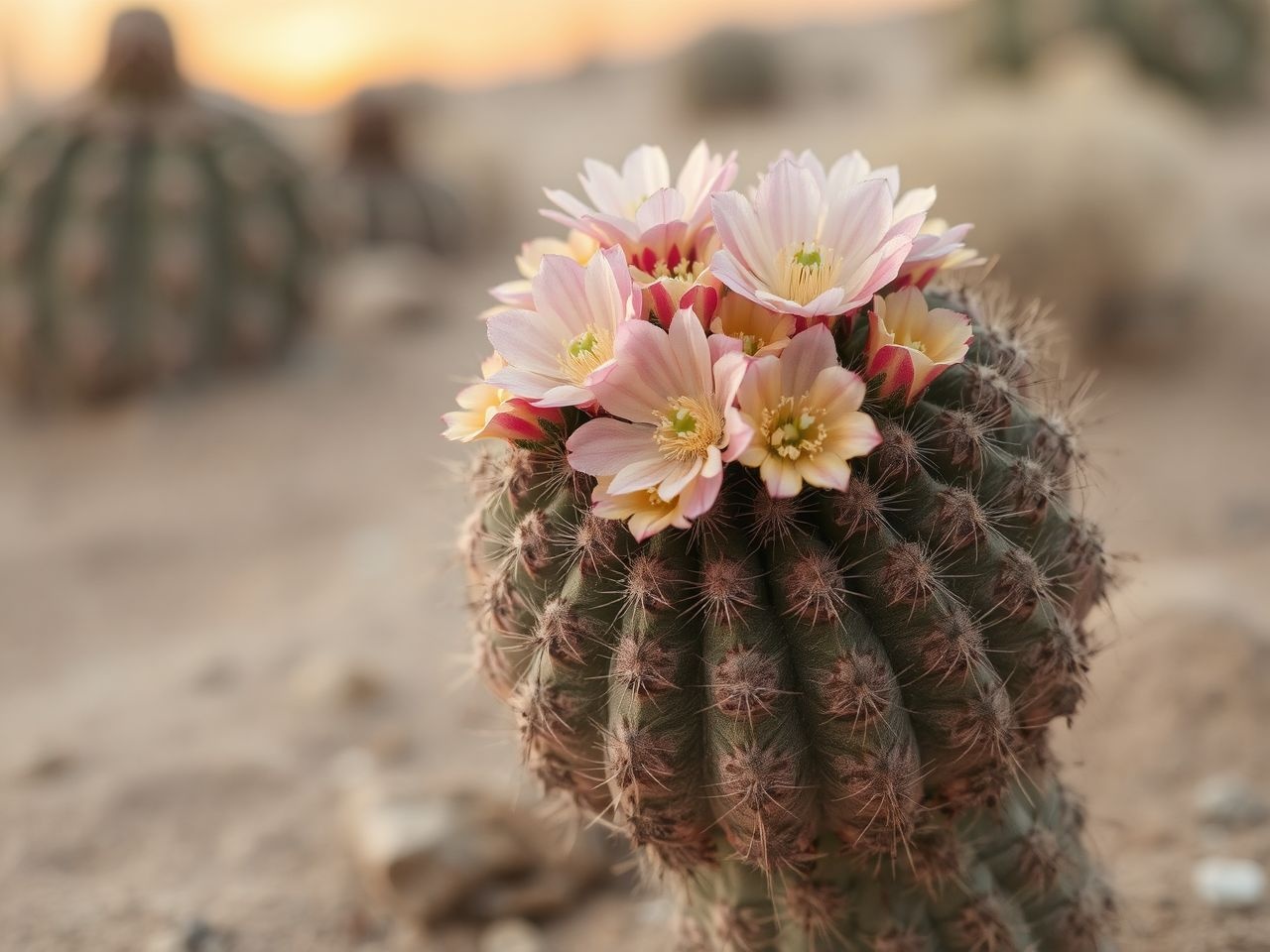 A hordókaktusz tavasztól nyárig mutatja virágait élénken.