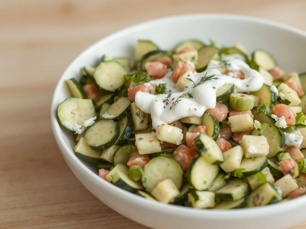 A tejfölös cukkini saláta könnyű, krémes és mennyei nyári fogás.