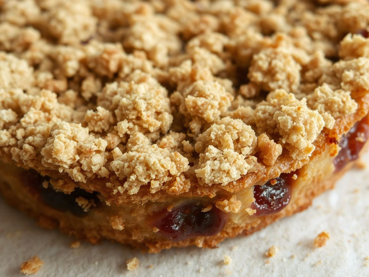 A morzsás réteg ropogós textúrát és gazdag ízt ad.