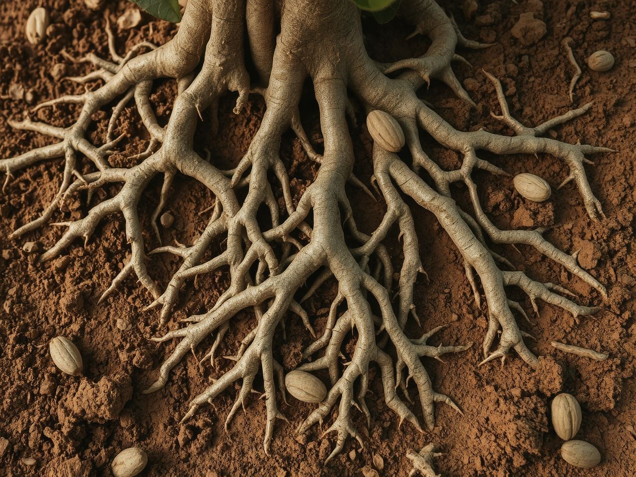 A mandula gyökerei mélyen hatolnak a jól levegőző talajba.