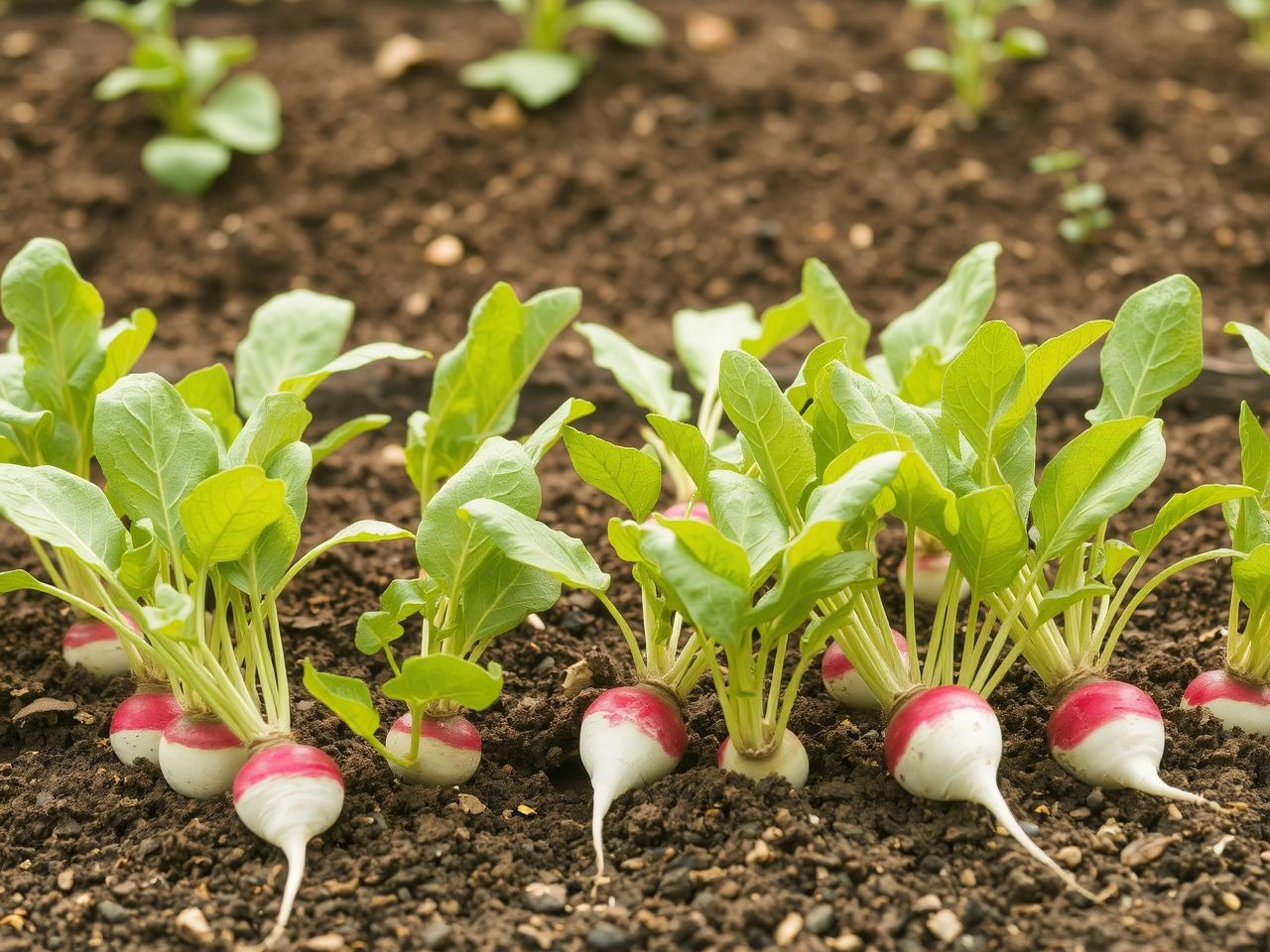 A túl sűrű ültetés gátolja a retek fejlődését.