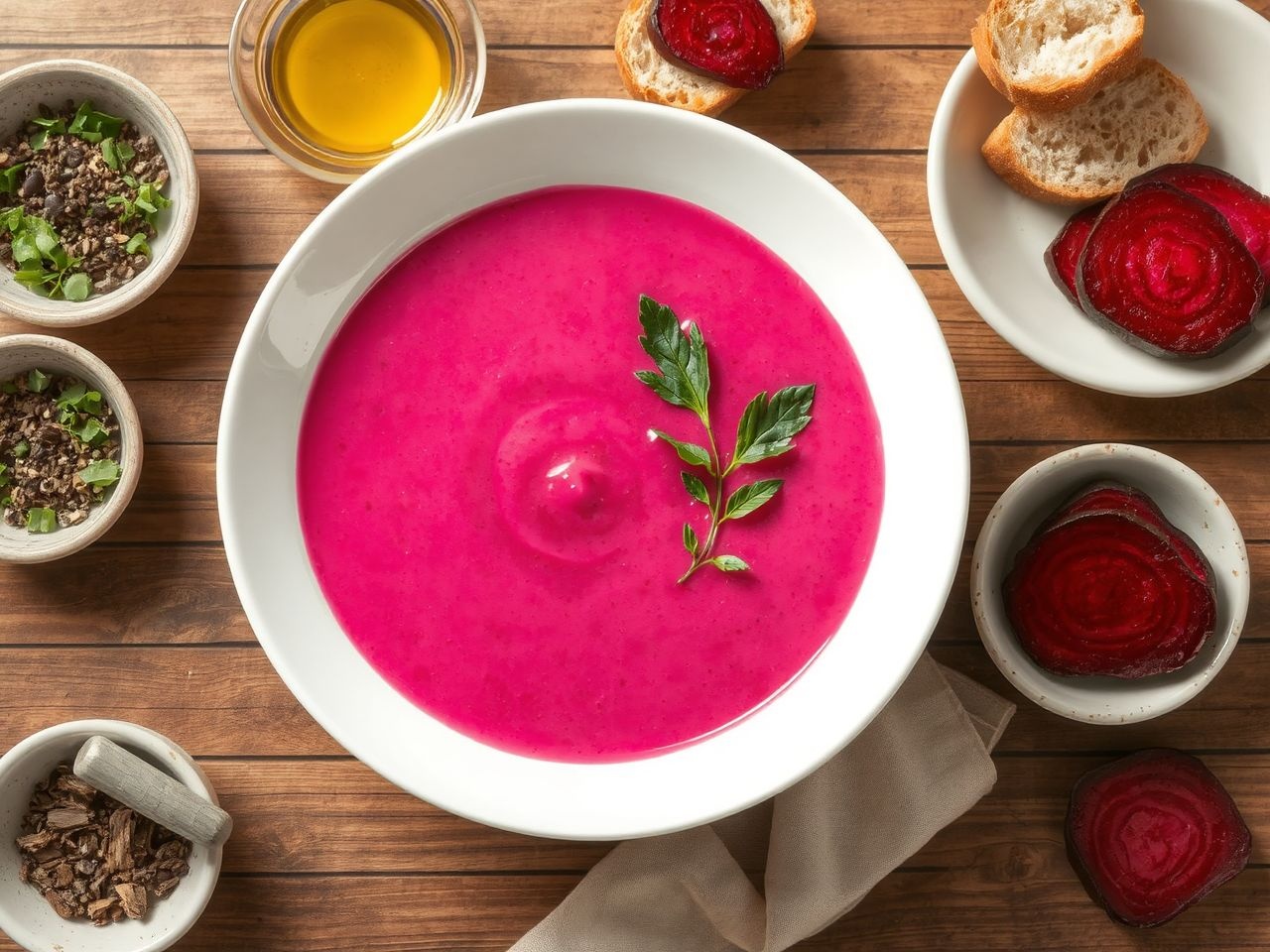 A céklakrémleves fokhagymás pirítóssal és kecskesajttal igazán különleges.