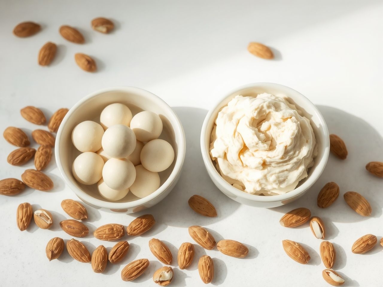 A mandulapaszta kevesebb cukrot és több mandulát tartalmaz.