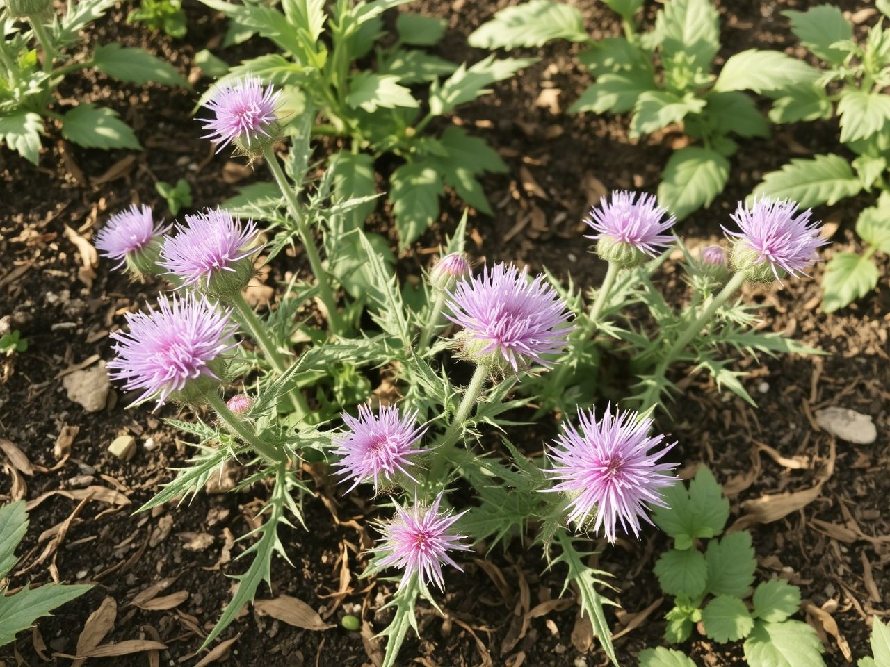 A máriatövis természetes gyomirtóként hasznos a biokertben.