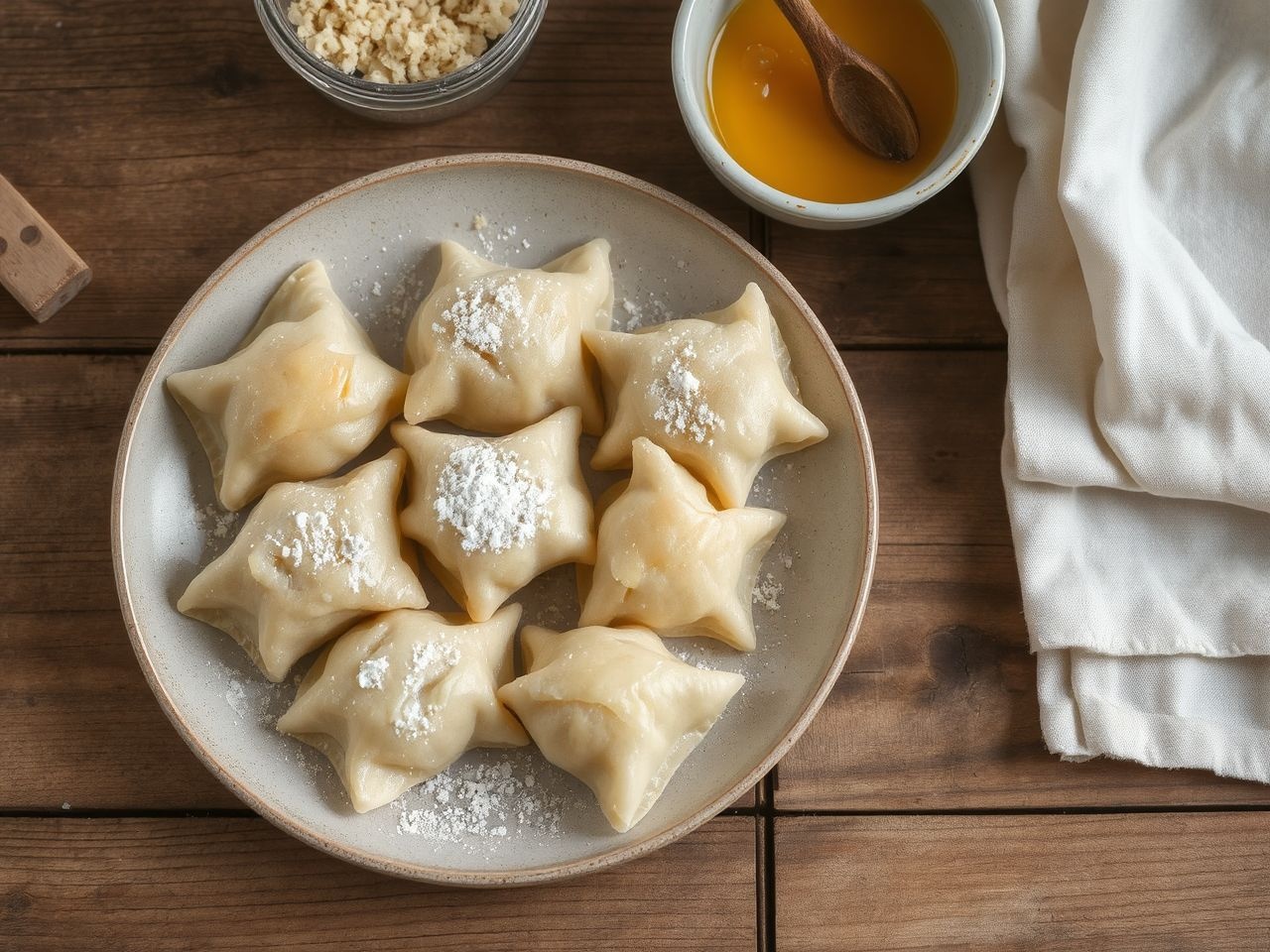 A gombócokat porcukorral és zsályás vajjal tálaljuk a legfinomabb ízért.