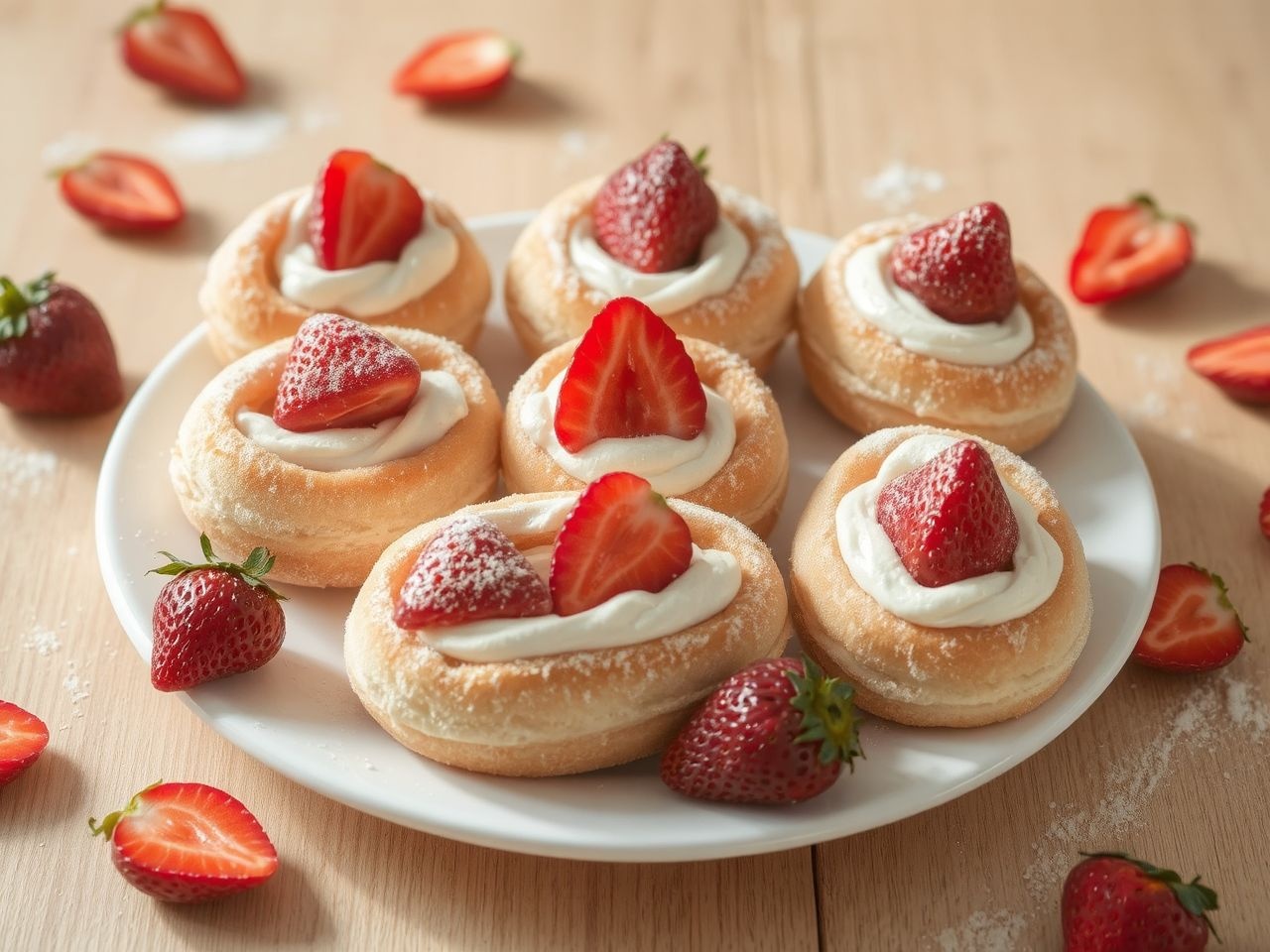 Az eperes eclair fánk egyedi díszítése extra élményt nyújt.