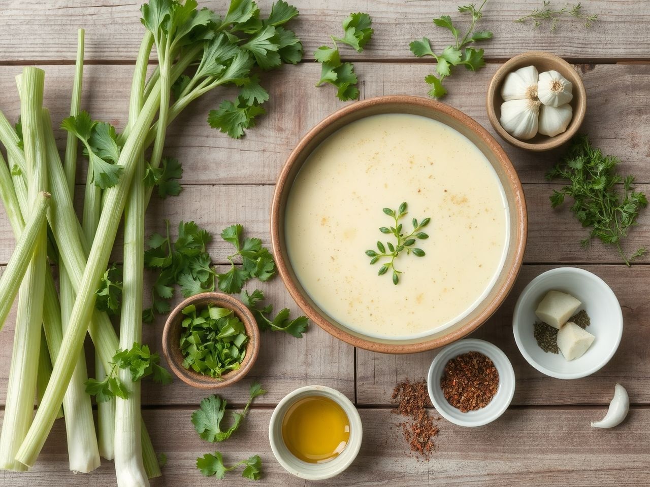 A zellerleves gazdagítható krémmel, húsokkal és egzotikus fűszerekkel.