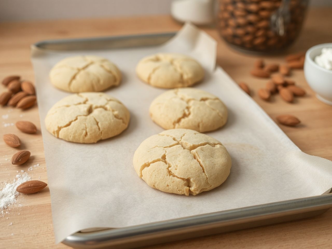 A túl sok liszt kemény mandulás kekszhez vezet.