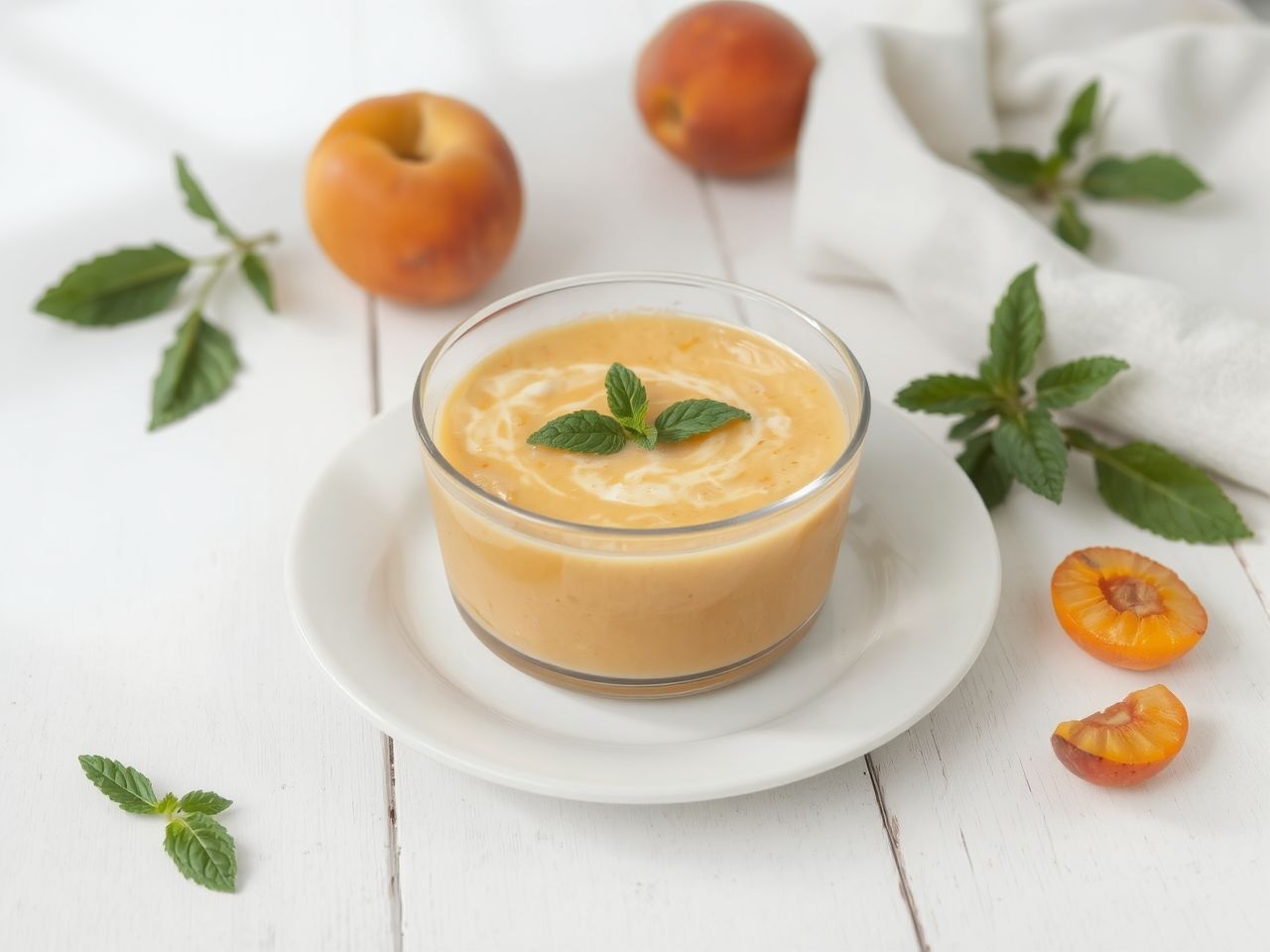 A színek harmóniája fokozza a sárgabarackkrémleves élményét.