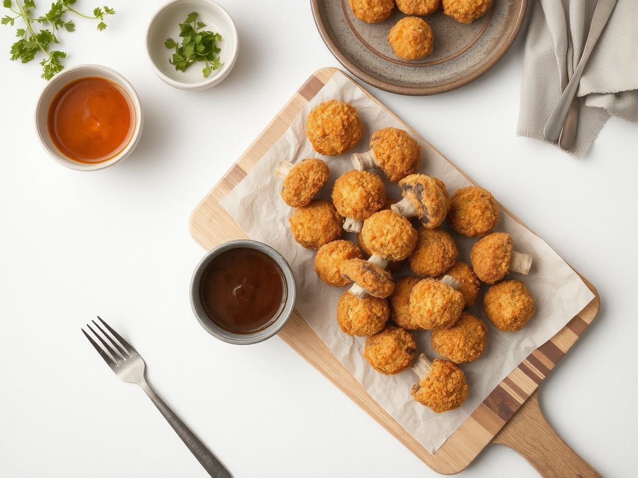 Színes tálalóleveleken tálalva még csábítóbb a panírozott gomba.