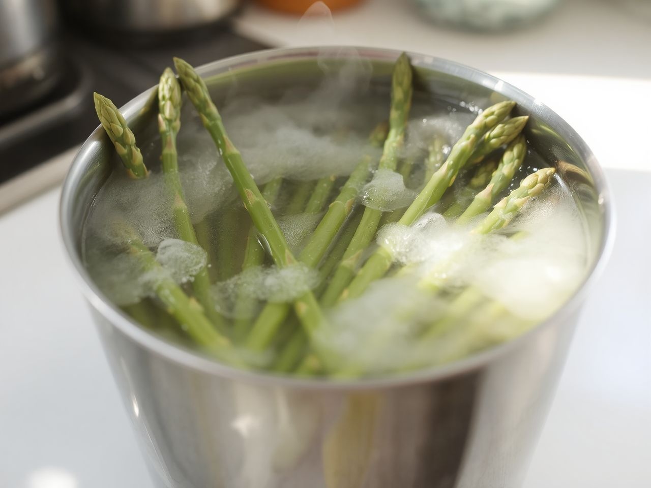 A blansírozás megőrzi a spárga ropogósságát és színét.